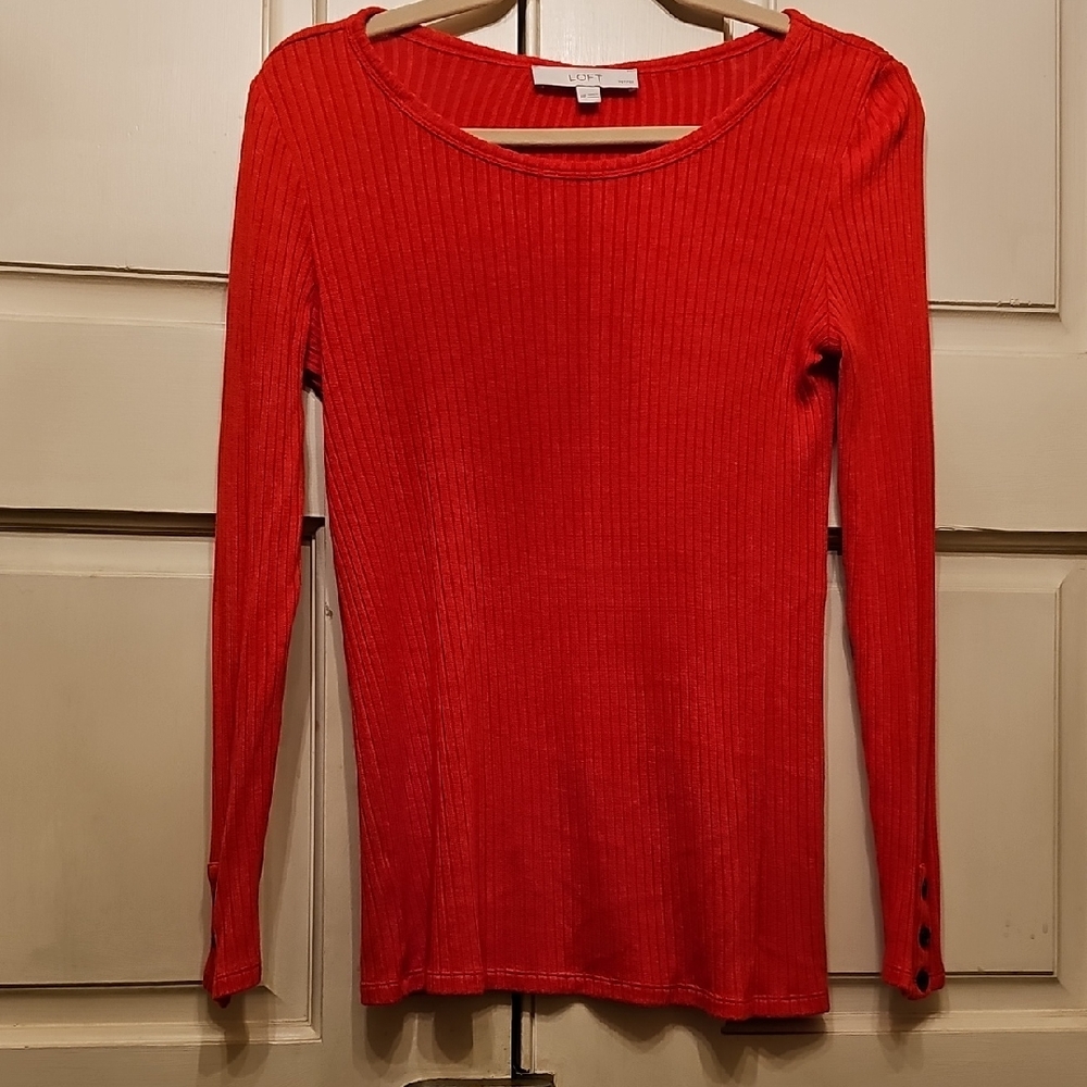 LOFT Orange Ribbed Long Sleeve Blouse